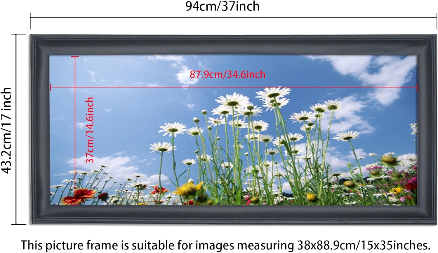 15x35 inch Picture Frame Solid Wood Black Panoramic Photo Frame,Suitable for Poster/Painting/Group Photo/Puzzle (A23B1535)