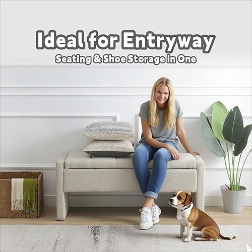Miniatura 7 de Otomana de 47.25 pulgadas con almacenamiento, banco de almacenamiento para el extremo de la cama, banco de entrada, reposapiés multifuncional gris