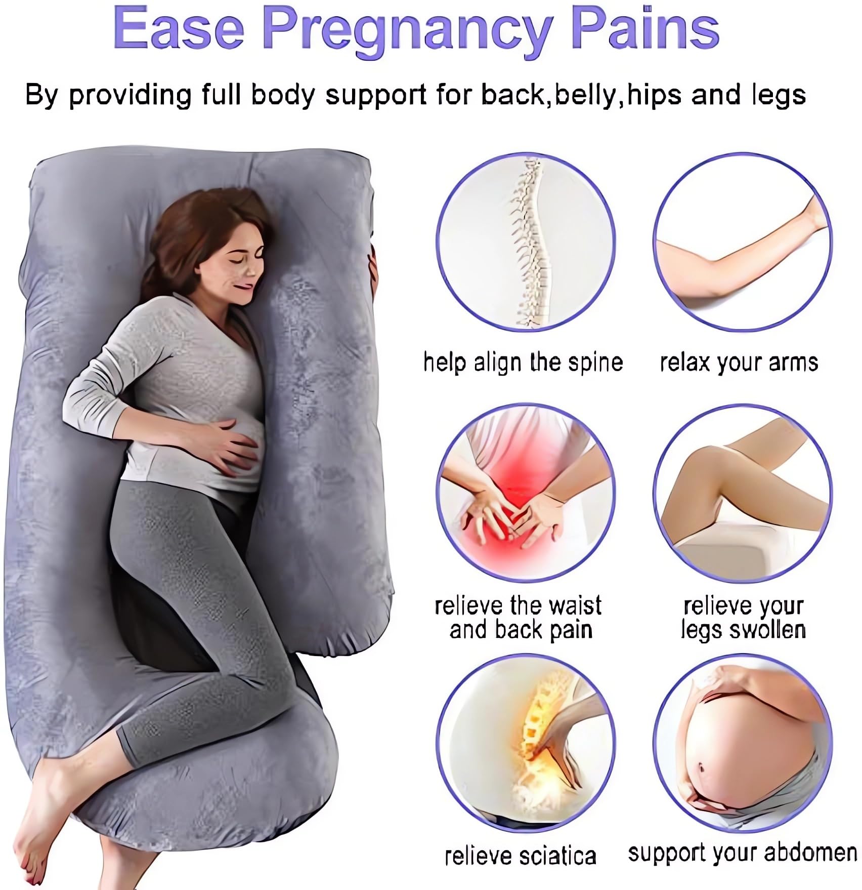 Oreiller de maternité en Forme de U, oreillers de Grossesse pour Dormir, Oreiller de Corps, Oreiller Complet, Soutien Abdominal de la Hanche, Oreiller de maternité Doux et Confortable
