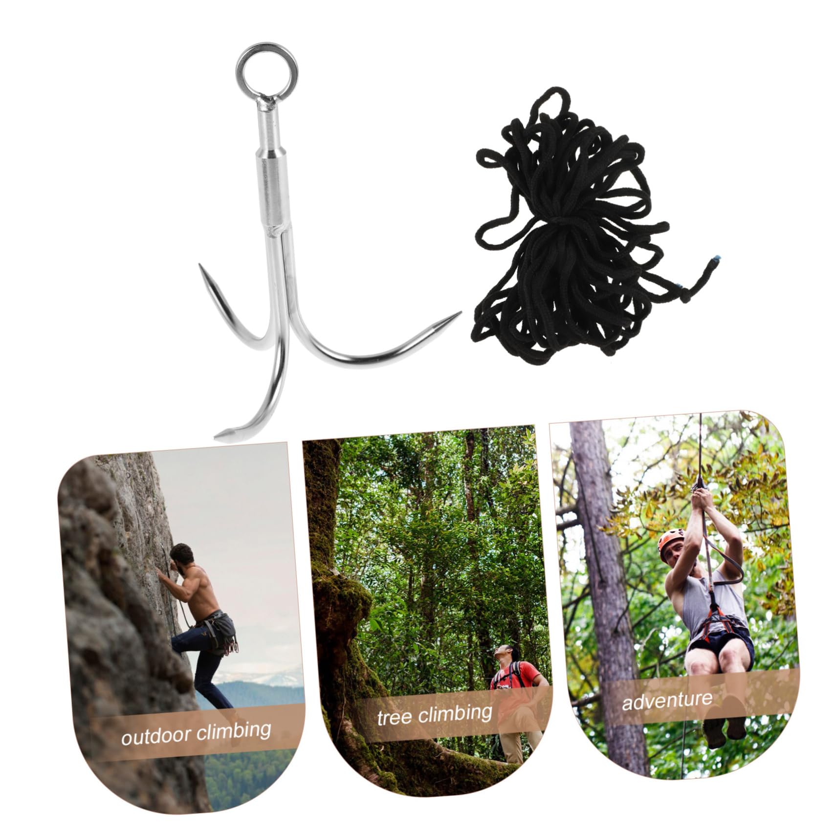 BESPORTBLE Gancho de Escalada de Acero Inoxidable de Tres Garras con Cuerda para Pesca y Actividades al Aire Libre