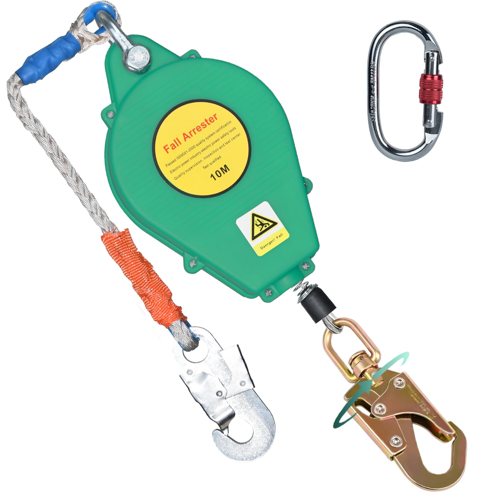 Dispositivo Anticaidas Retráctil Seguridad, Verde/Amarillo Linea de Vida Retractil Homologado, 10m Arnés Seguridad Anticaídas Retráctil Trabajo en Altura/ Tejados, Carga: 150kg(Verde,10m)