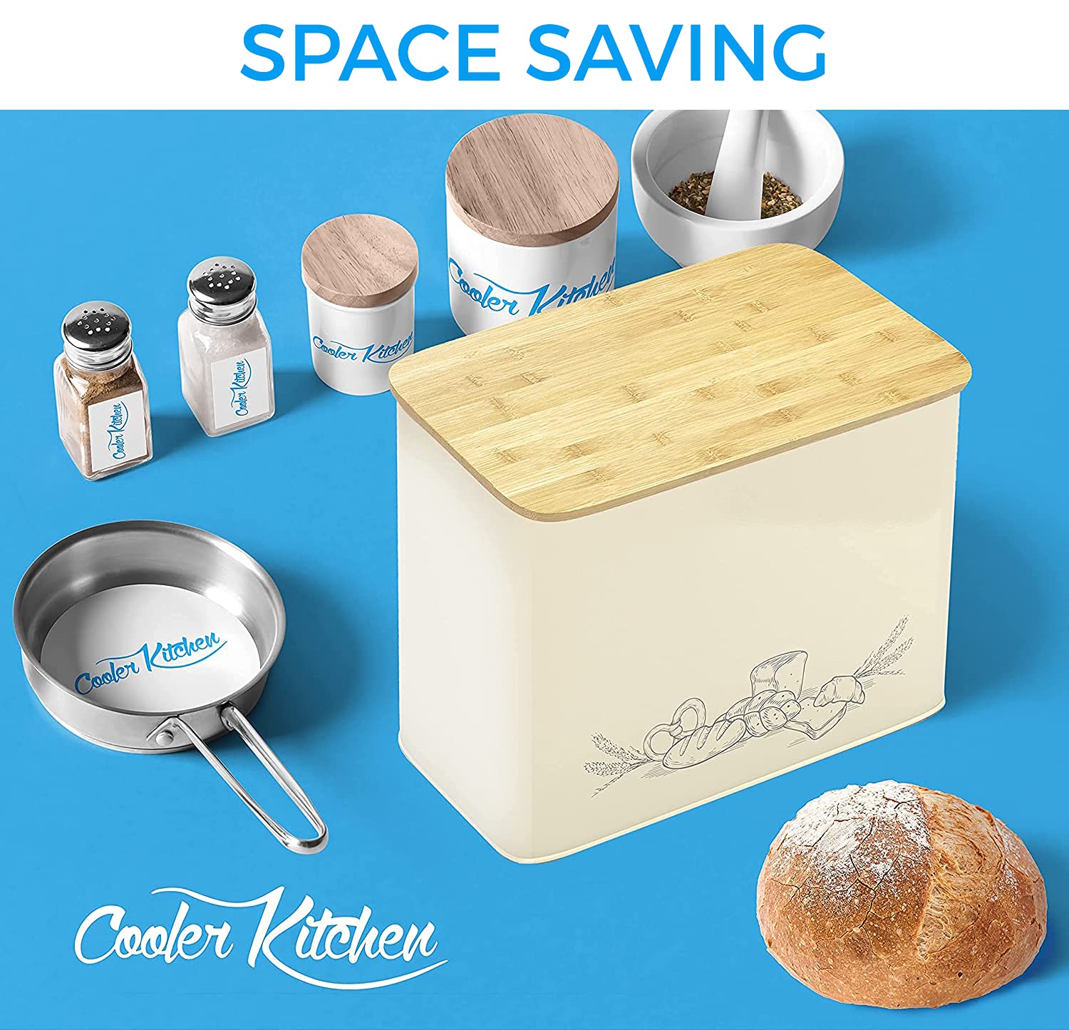 Extra Large Space Saving Vertical Cream Bread Bin with Eco Bamboo