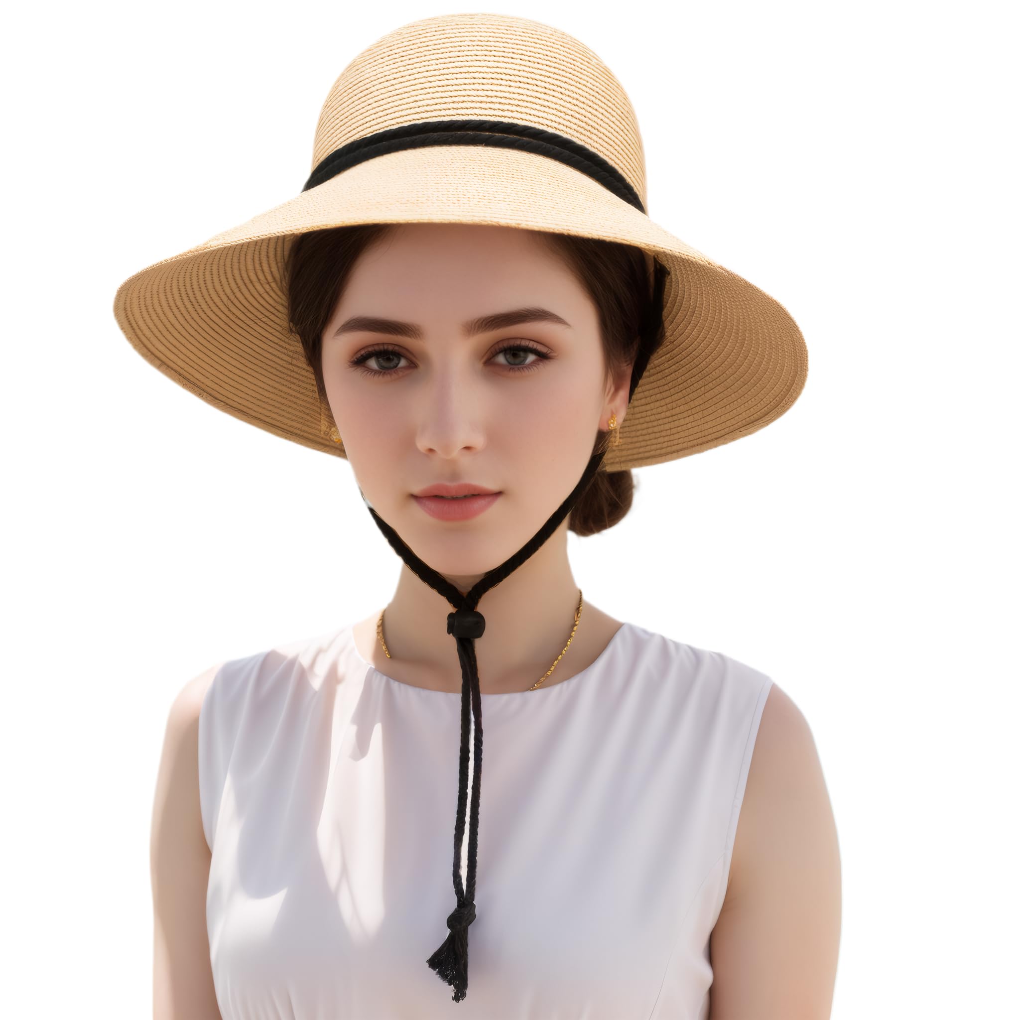 Djfkey Elegante sombrero de paja para mujer de verano con visera ajustable, giratorio, reclinable y plegable – Perfecto para el verano, viajes, relajación en la playa y jardinería