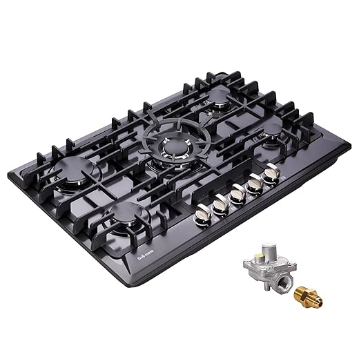 30 Inch Gas Cooktop, Built-in 5 Burners Stainless Steel Stovetop with Thermocouple Protection LPG/NG Convertible Stove Dual Fuel Cooktop DM527-SA02B