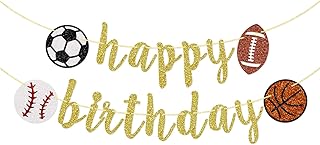 Sports Happy Birthday Banner, Glitter Sports Birthday Banner, Football, Baseball, Soccer, Basketball, Multi Sports Theme Birthday Decor