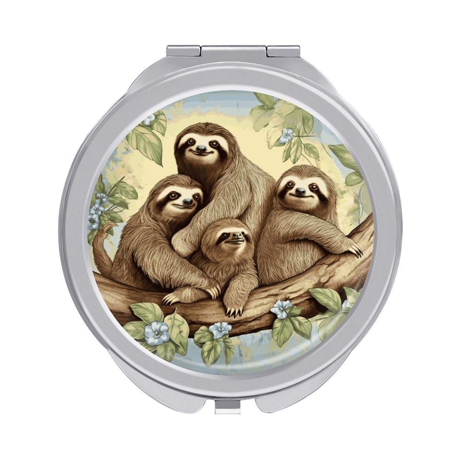 FekiLoot Sloth Family Travel Makeup Mirror 2 X /1 X Magnifying Slim Pocket Mirrors Compact for Purse Travel Makeup Mirrors for Pocket, Handbag, Purse Women Gift