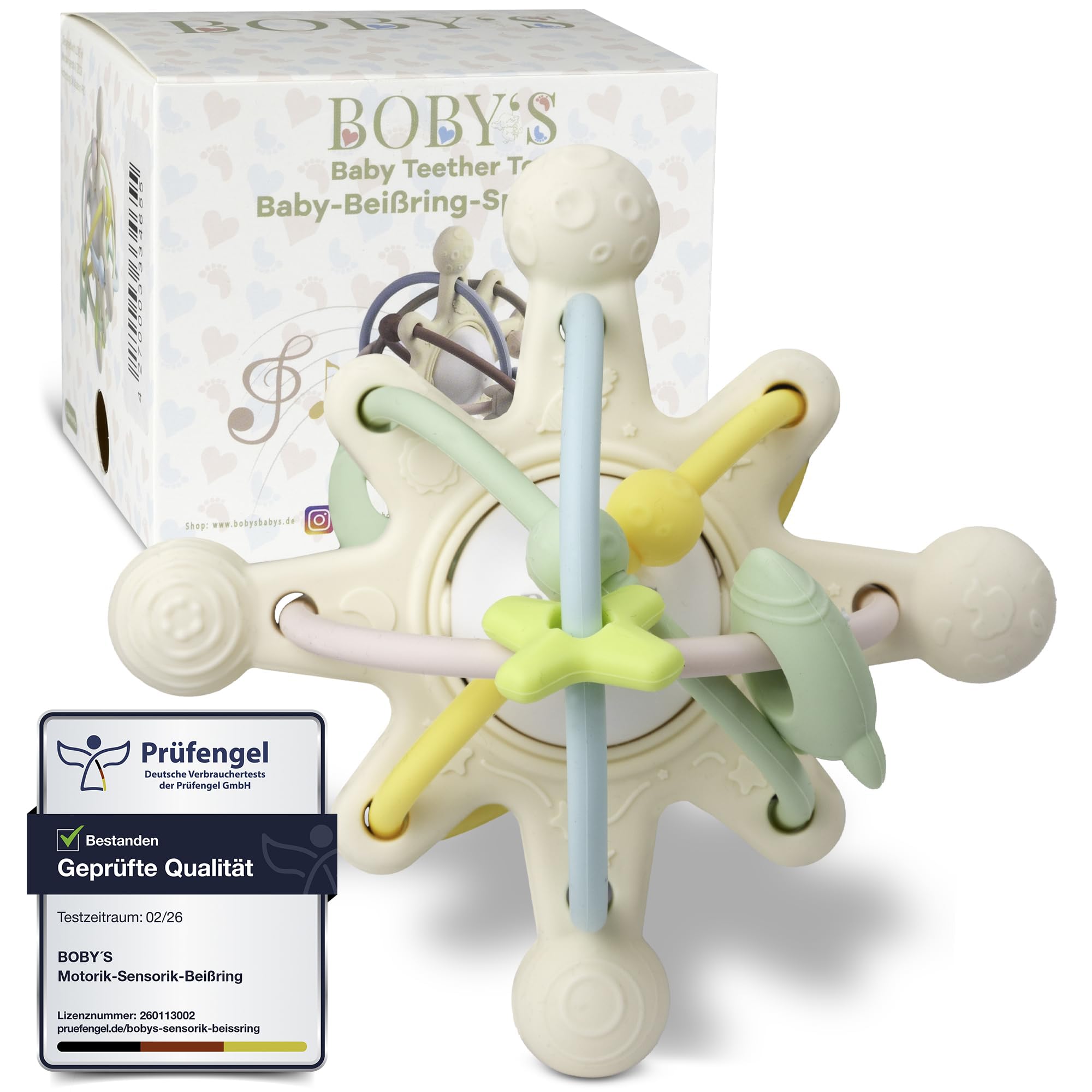 BOBY´S Baby Beißring Sensorisch, Motorikspielzeug Beißspielzeug,Rassel in einer Kombination Greiflinge Aus Silikon 100% BPA frei Spielzeug Rassel Beißring Baby Sensorikspielzeug zum Greifen,MilkWhite