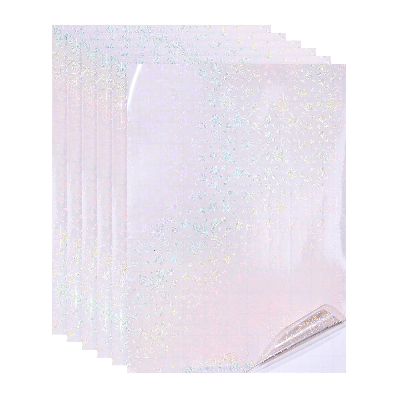 PATIKIL 12x8 Inch Holographic Laminate Sheets, 6Pcs Holographic Sticker Paper Transparent Vinyl Laminate Film A4 Waterproof Self Adhesive for Craft Books, Five-Pointed Star Pattern — image 1
