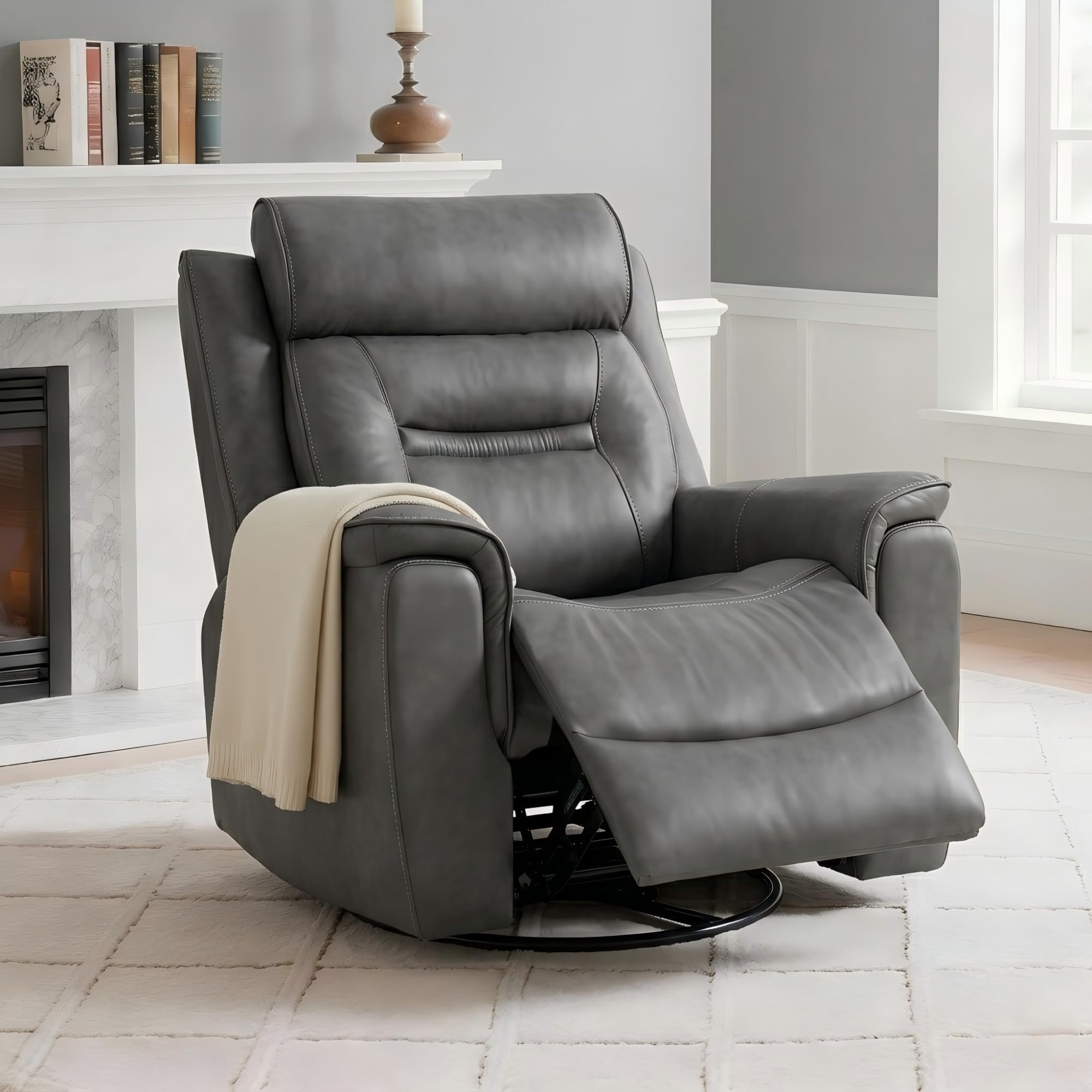 Photo 1 of **MISSING PIECES, BOX 1 OF 2** KISLOT Leather Recliner Chair, 360° Swivel Rocker Faux Leather Manual Recliner with Adjustable Backrest & Footrest Ergonomic Single Lounge Chair for Living Room, Bedroom, Home Theater