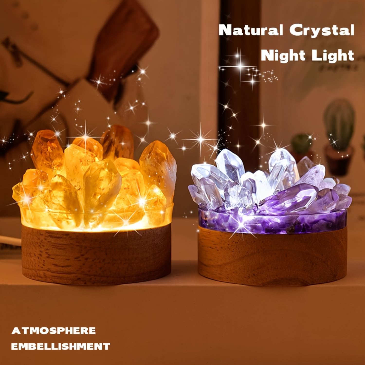 Yeipis Crystal Diamond Stone Led Table Lamp USB Rechargeable Decorative 3D Effect Night Lamp for Bedroom, Living Room, Party & Dinner Décor, Small Crystal Table lamp for Home (Orange) 1