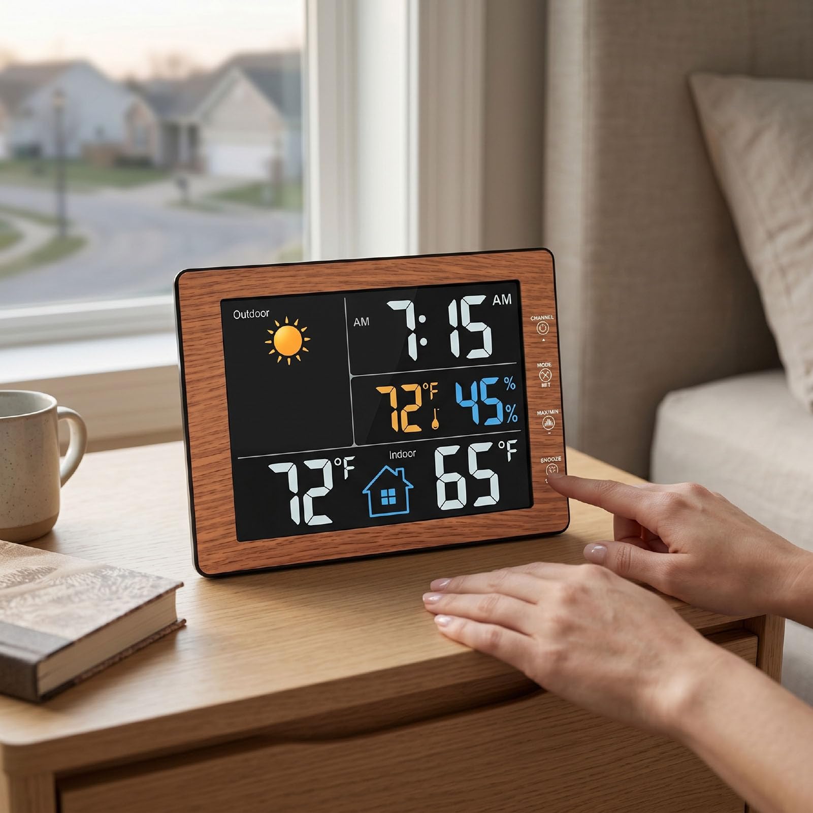 Wettervorhersagestation, Kabelloses Innen-Außenthermometer | Farbdisplay, Hygrometer, Luftdruck, hochpräziser Sensor, Uhrkalender