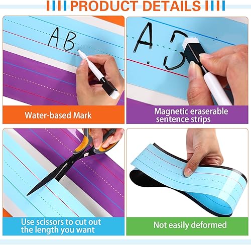 Miniatura 4 de Faccito 12 tiras magnéticas grandes de oración de 3 x 36 pulgadas, tiras de oraciones de borrado en seco, papel de escritura a mano magnético