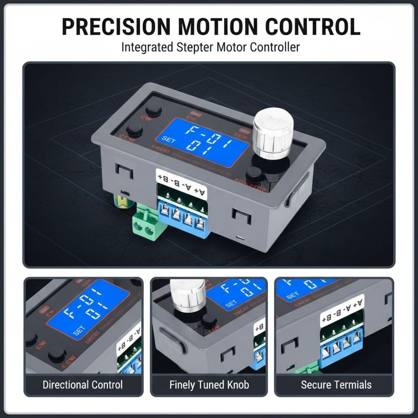 Schrittmotor-Treiber-Controller SMC02, integrierte Steuerung und Antriebseinheit, 10 bis 30 V, für 42/57-Motoren, Vorwärts und Rückwärts, Winkelsteuerung, 15 Modi, LCD-Display, für Nema 17/23 Motor