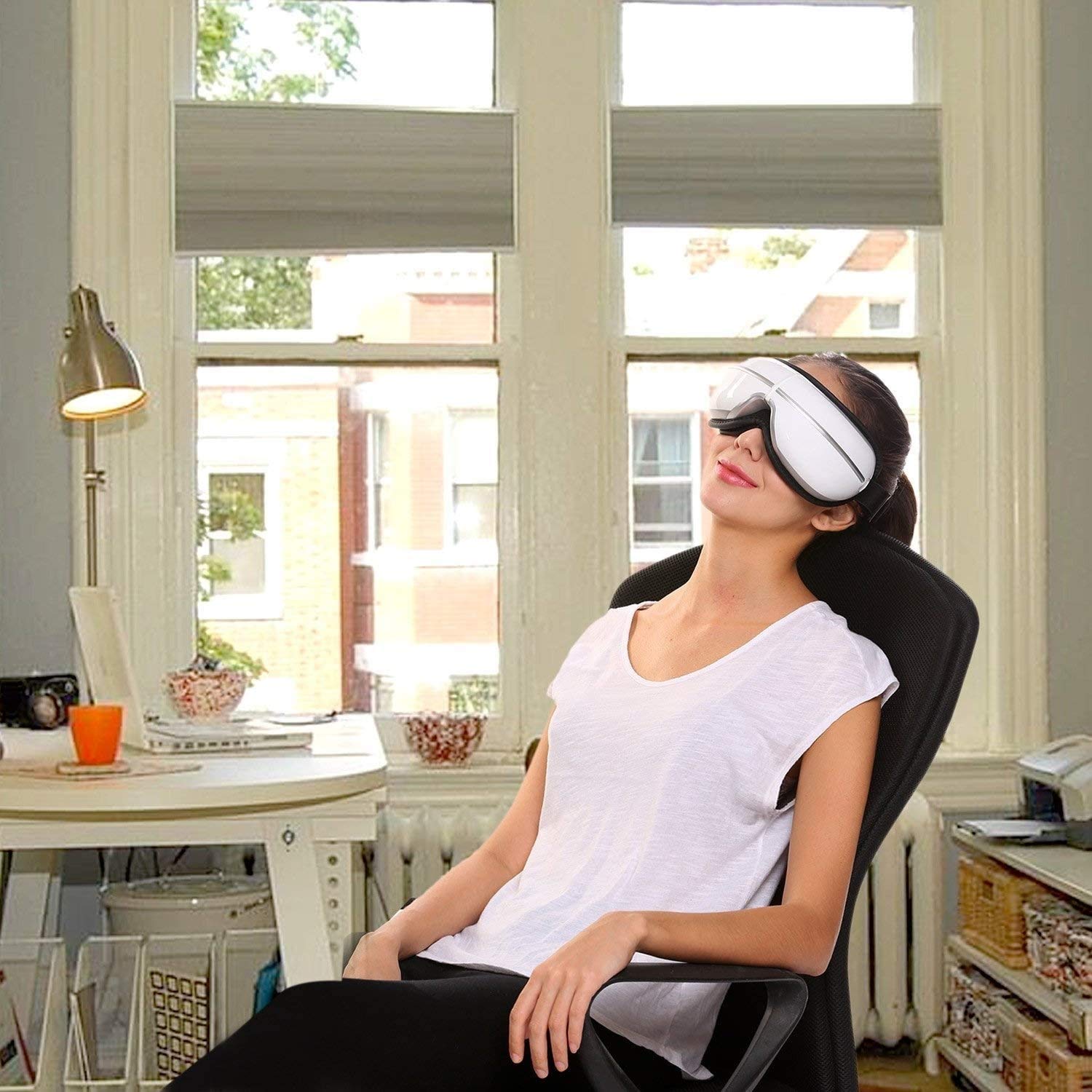 Massager de ojos con calor, compresión de aire, música Bluetooth, Masajeador de ojos infrarrojos recargables para aliviar ojos secos de ojos Fatiga oculta Los círculos oscuros mejoran la circula