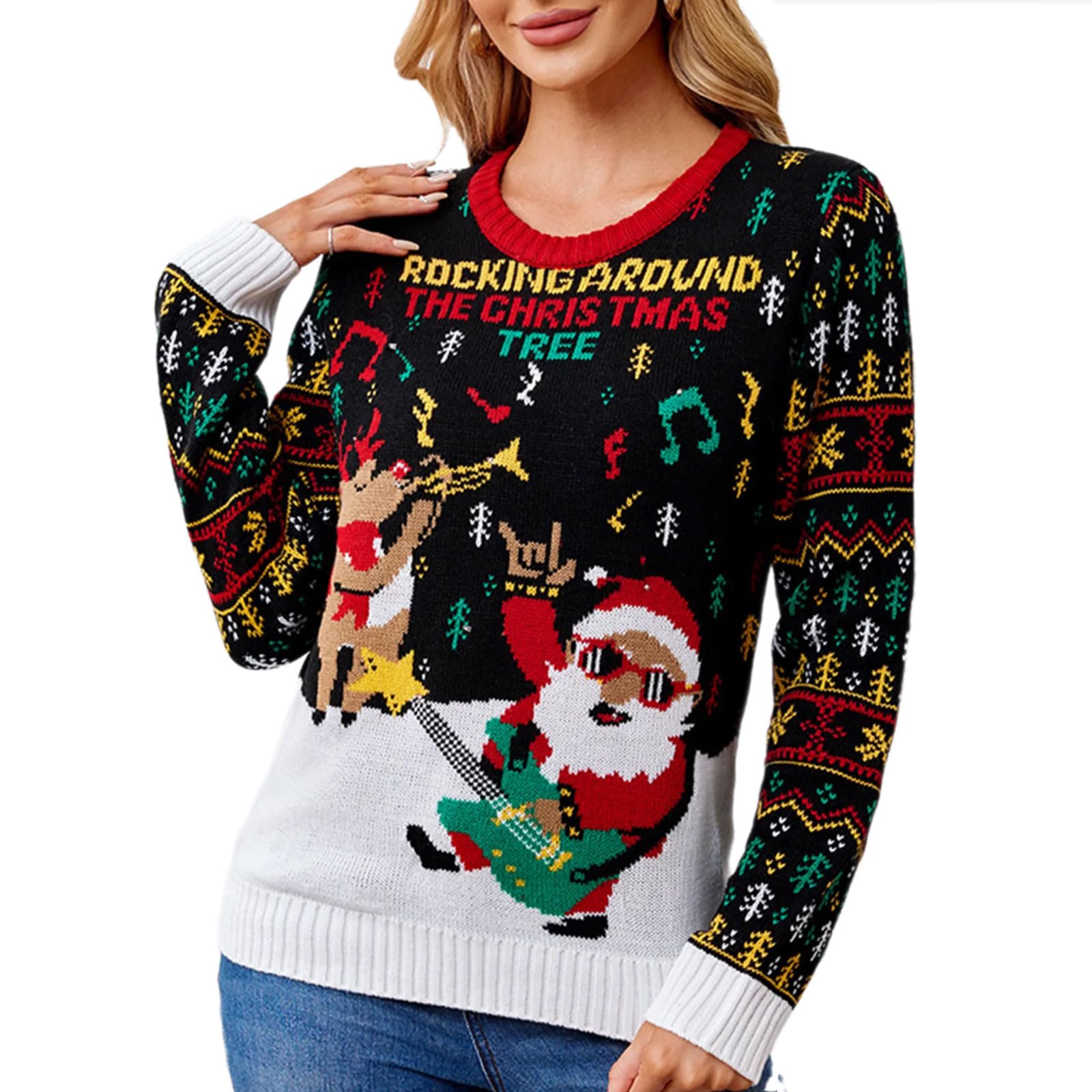 Maglioncino natalizio con motivo Babbo Natale in acrilico lavorato a maglia per donne festival LED maglione camicia Babbo Natale maglia top