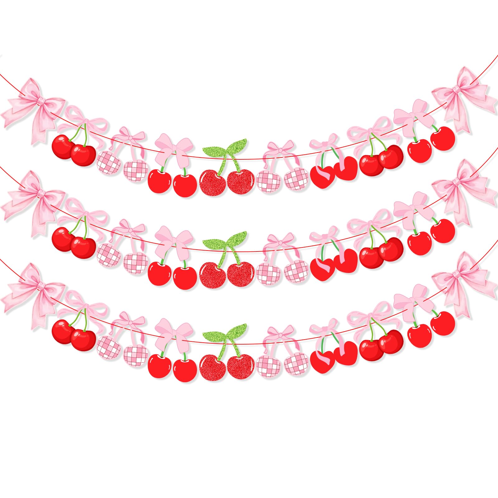 K KUMEED 3 Pcs Cherry Party Decorations,Cherry Garland Decor Cute Cherry Theme Hanging Swirls,Summer Fruit Cherries Party Supplies for Birthday Baby Shower Wedding Bridal Shower