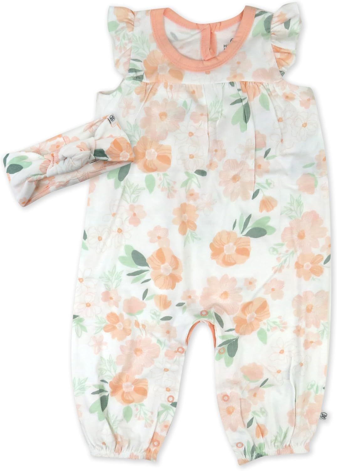 HonestBaby baby-girls 2-piece Outfit Romper & Headband Set for Infant, Baby and Toddler Girls