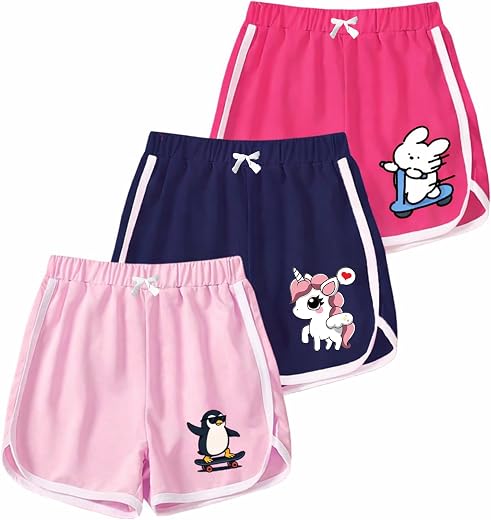 KYDA KIDS® Girls 100% Pure Cotton Printed Shorts | Regular Fit Soft Breathable Summer Wear | Multicolor Kids Shorts (Pack ...