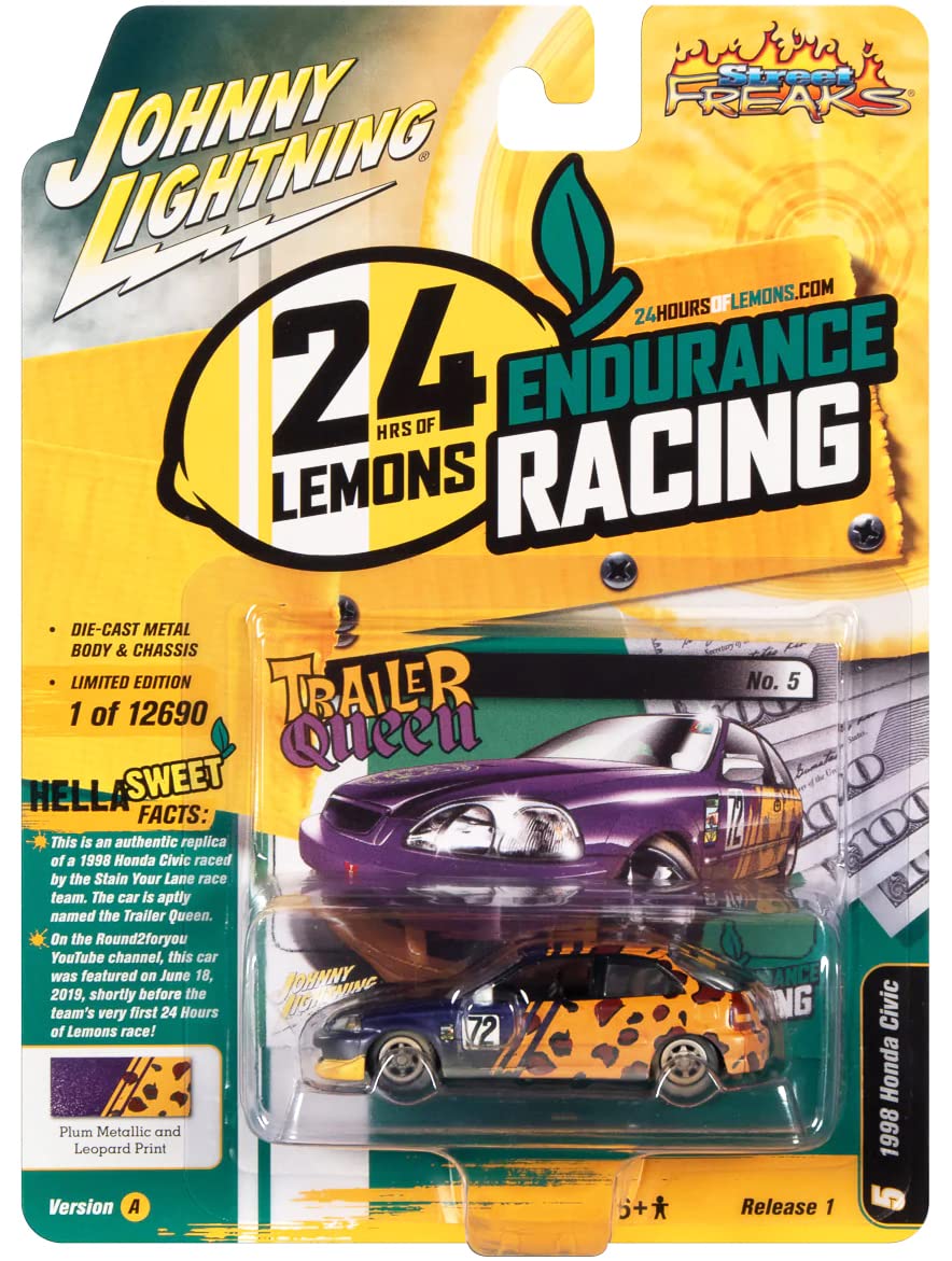 Johnny Lightning 1998 Civic #72 Purple Met & Leopard Print Raced Version 24H of Lemons 2019 Ltd Ed to 12690 pcs 1/64 Diecast Model JLSF023-JLSP232 A