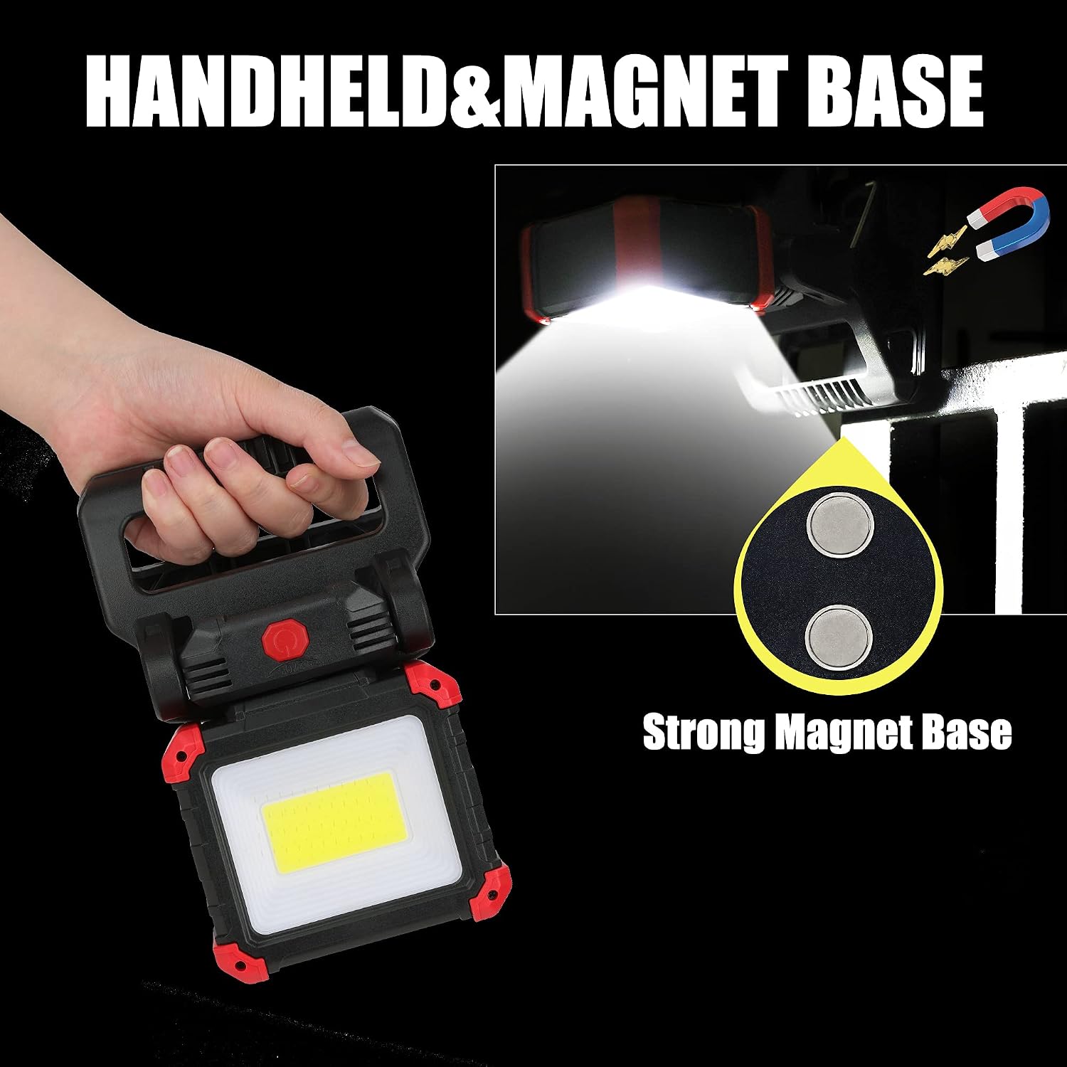 EASYMAXX LED Rechargeable Work Light with Clamp, 2100LM COB Magnetic Clip on Worklight 270° Rotating with Mobile Charger, Portable Clamp Work Light for Boats, Car Repairing, Job Site Lighting(1pack)