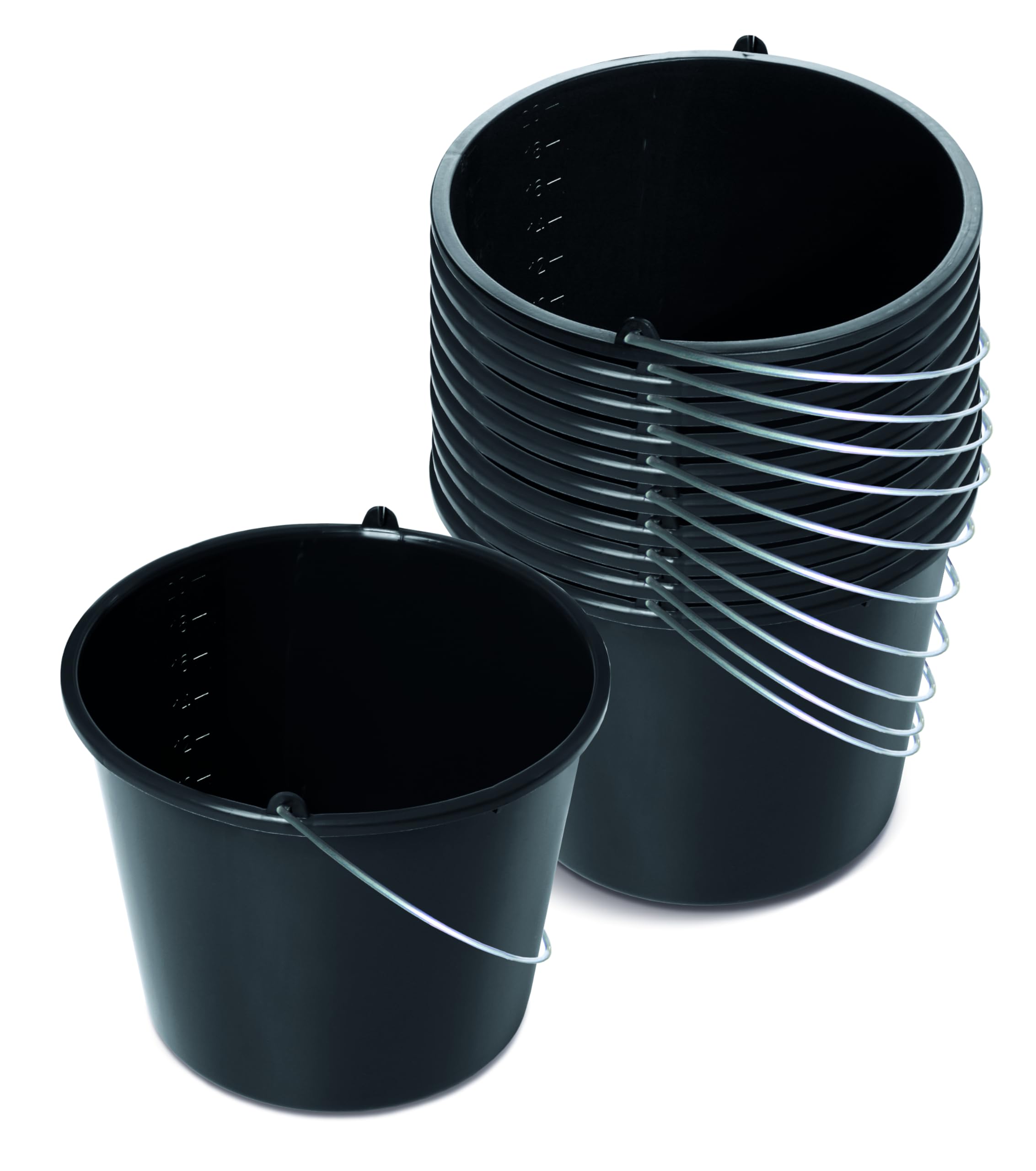 Kistenberg 10x Baueimer 20 Liter | Eimer mit Skala und ergonomischem Griff | aus robustem Kunststoff | schwarz | ideal für Bauarbeiten, Garten und Heimwerkerprojekte | 36,5 x 28 cm