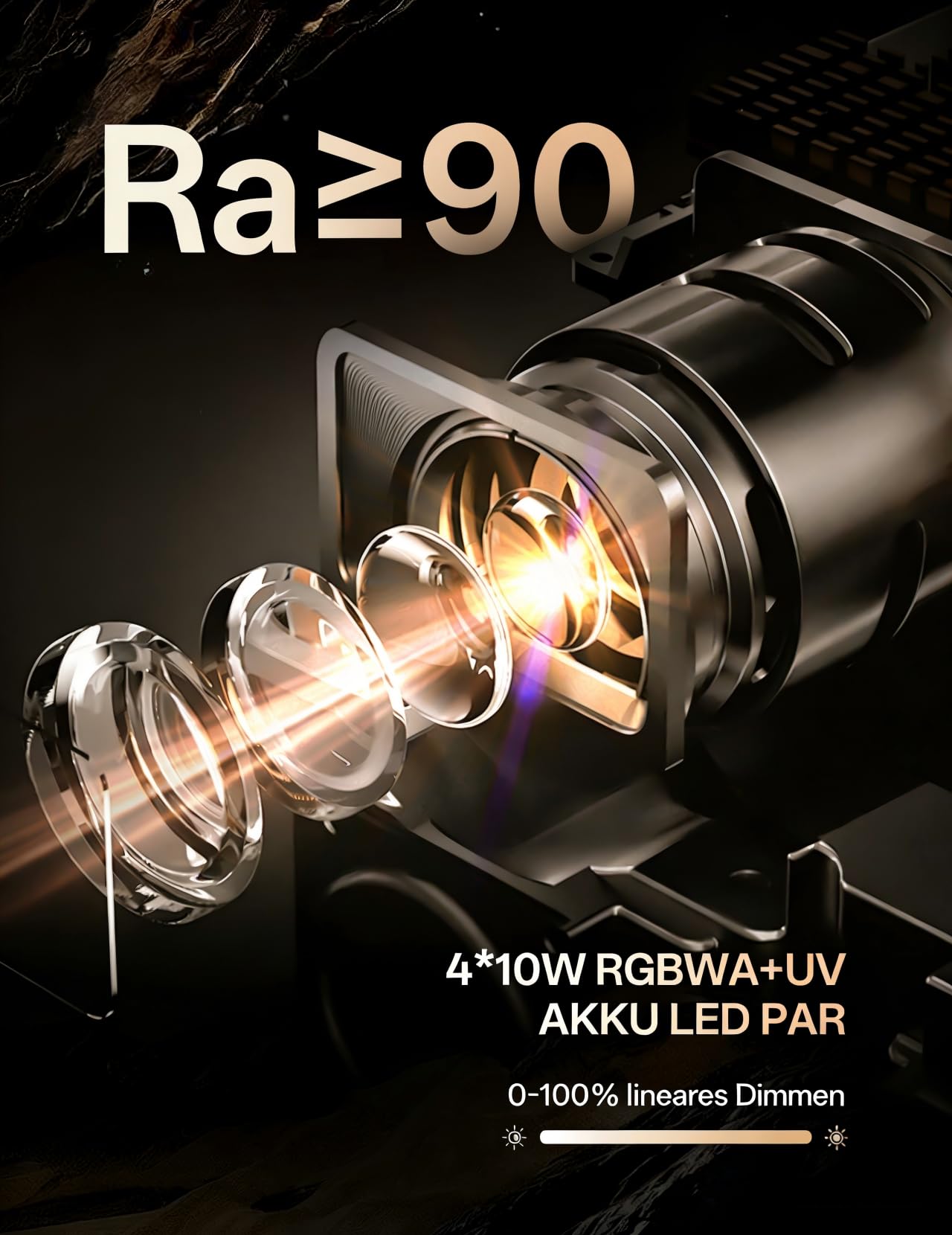 4x10W RGBWA+UV LED PAR Strahler mit Akku, 5200mah Wiederaufladbare Partybeleuchtung mit Fernbedienung, APP, RI, Wireless DMX für DJ Shows, Bühne, Hochzeiten, Party，Disco und Außenbereich.(Weiß)