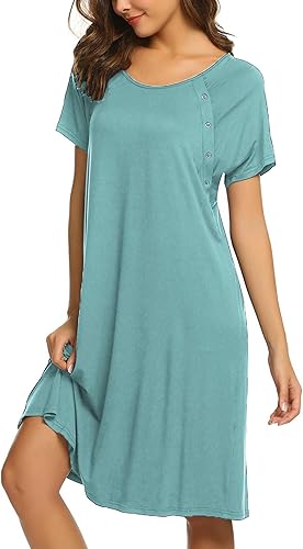Miniatura 4 de Ekouaer - Camisón de manga corta para mujer con botones, para lactanciapartohospitalcamisón de nochematernidad, tallas S-XXL