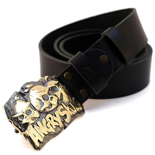 Miniatura 2 de Leather belt with brass buckle Angry Skulls Handmade Brass Belt Buckle with Fun buckle, Buckle with Cartoon heroes, Birds belt buckle, belt buckle