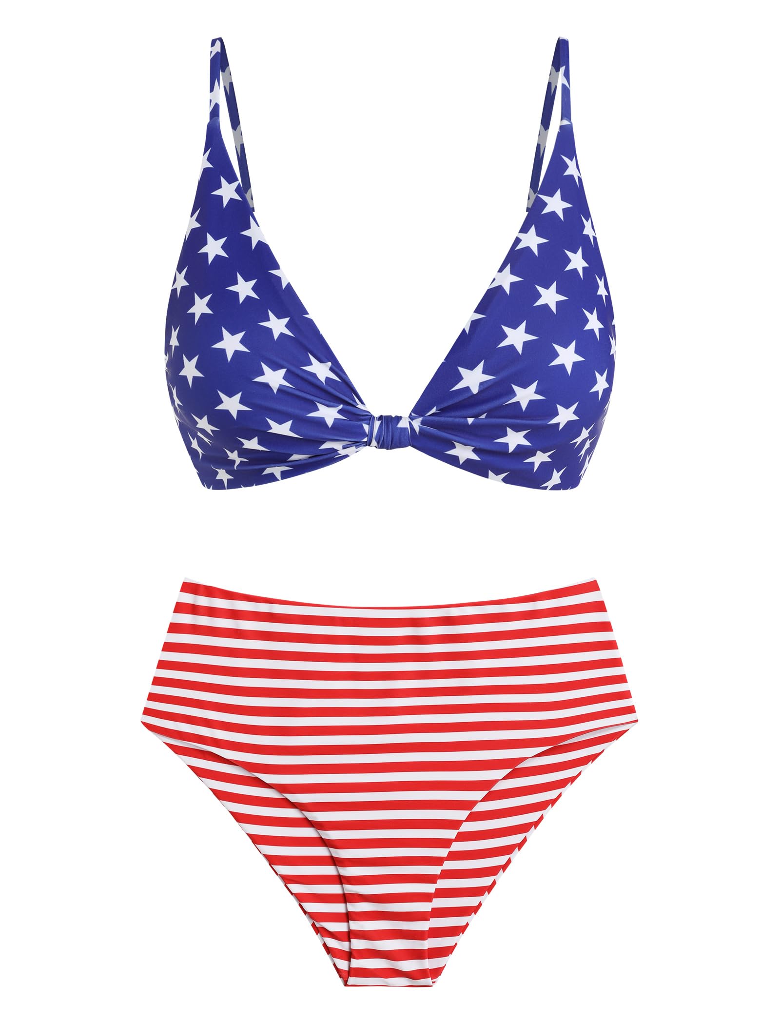 Photo 1 of ZAFUL American Flag Cheeky Bikini Sets for Women Sexy Knot Front Push Up Swimsuit Brazilian High Waisted Bathing Suit 2 Piece Swim Suit 2026 L