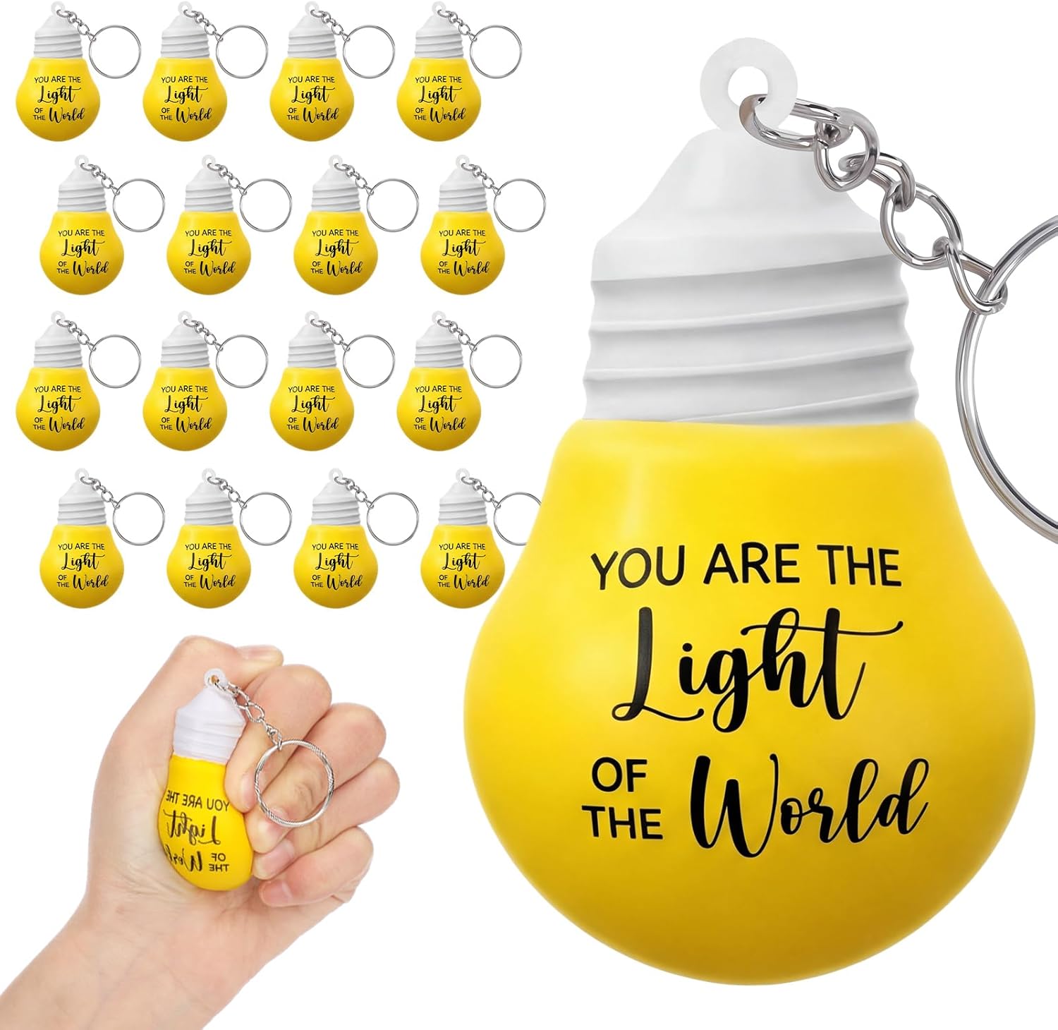 Kenning 30 Pcs VBS 2026 Gifts Vacation Bible School Christian Gifts Lightbulb Shaped Stress Balls Keychains Squeeze Yellow Toys Relief Keychains for Vocation Bible School Christian Camp Supplies