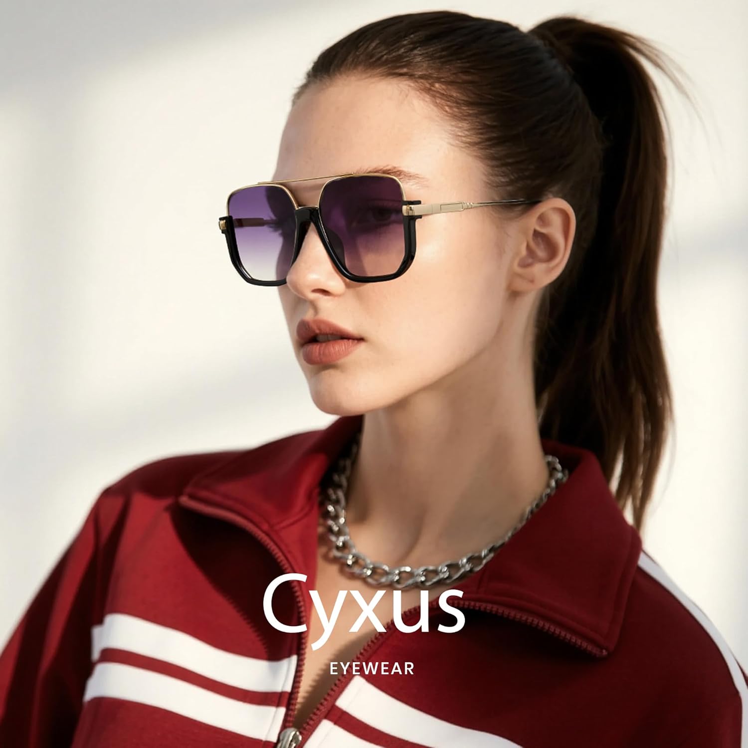 Cyxus Retro Oversized Aviator Sunglasses for Women Men Square Double Bridge Pilot Sunglasses Trendy Shades 1316 - Image 2