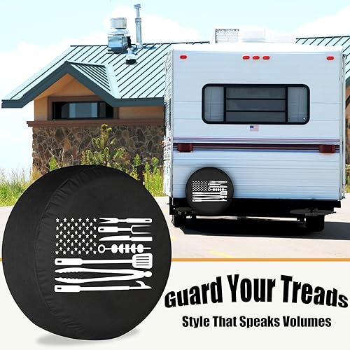 Miniatura 2 de Cubierta de neumático de repuesto para caravana, herramientas para barbacoa, bandera estadounidense, remolque, camión, remolque, SUV, RV, universal,