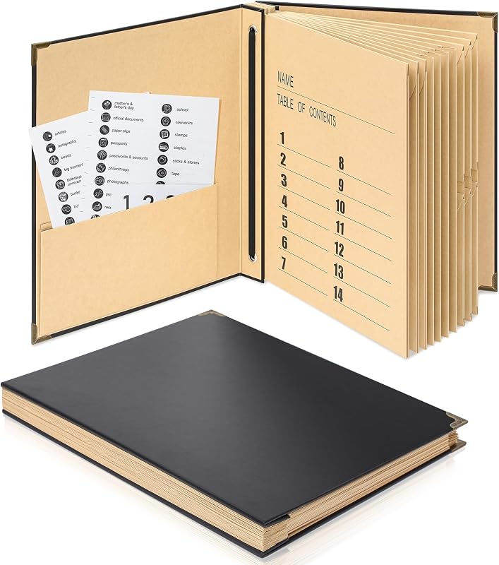 Important Document Organizer with Elastic Closure,Black | Binder with Guided Labels, 14 Pockets, for Important Papers, Passports, Birth Certificates, Passports, Photos and Letters