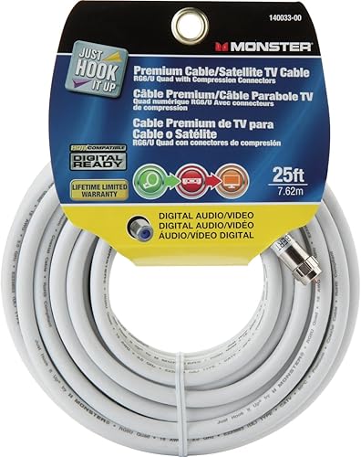 Monster Cable Video Coaxial Cable Digital 75 Ohm 25' Carded