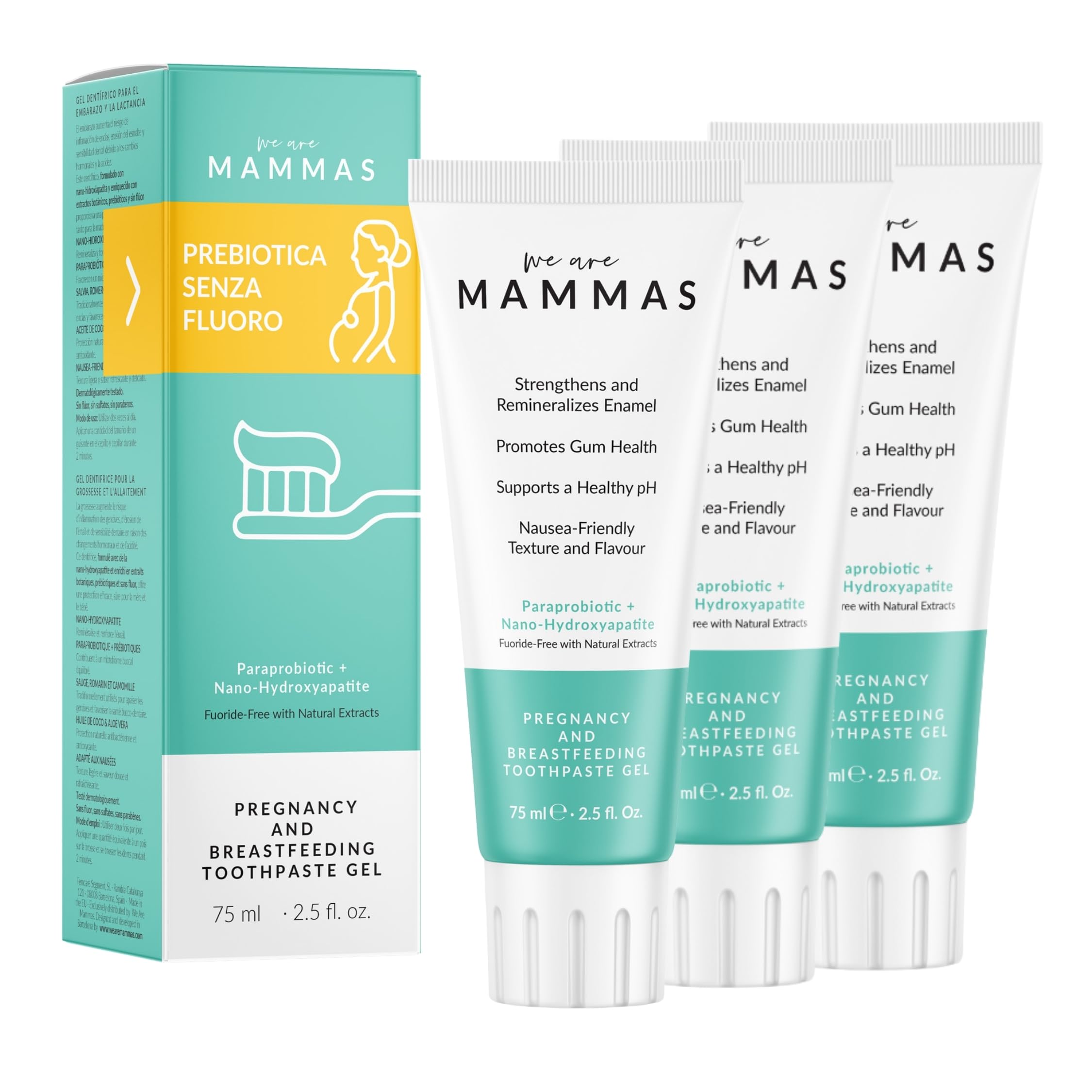 Dentale Prebiotico Senza Fluoro con Nano Idrossiapatite - Gengive Sensibili - Gravidanza e Postpartum - Calma, Protegge e Rafforza la Flora Orale - Con Aloe Vera, Xilitolo ed Estratti Botanici - 225ml