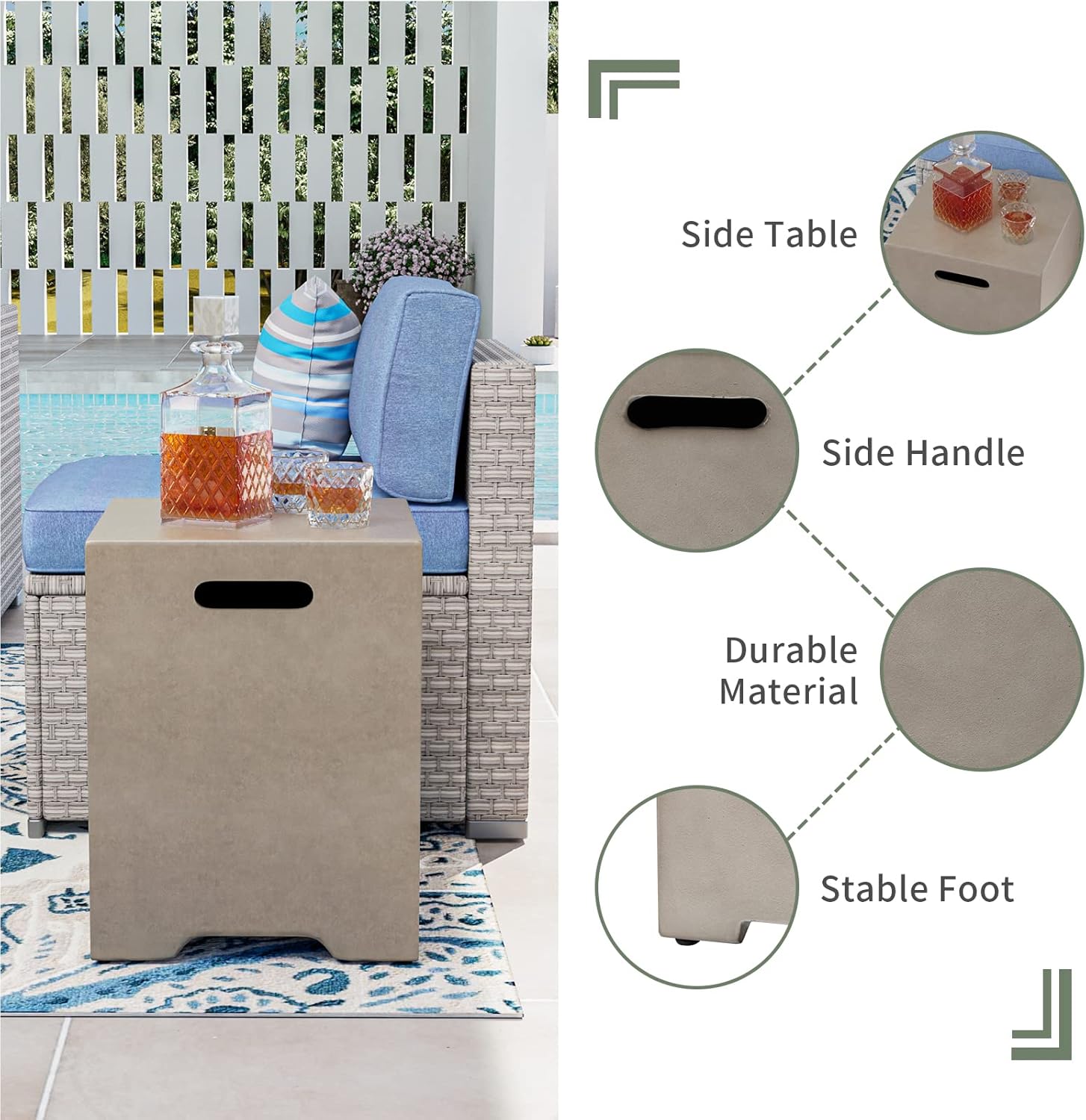 COSIEST 2-Piece Outdoor Propane Fire Table Set, Rectangle Concrete 56" x 28" Gray Fire Pit (Certified, 50,000 BTU) w 20lb Tank Table, Wind Guard, Waterproof Cover for Garden, Porch, Backyard