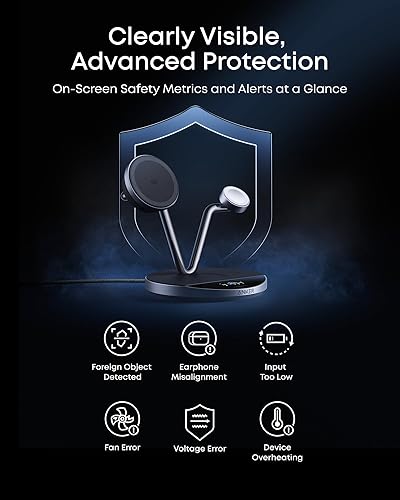 Miniatura 8 de Anker Prime MagSafe Charger Compatible, estación de carga 3 en 1, soporte de carga inalámbrico certificado Qi2 de 25 W, pantalla inteligente con
