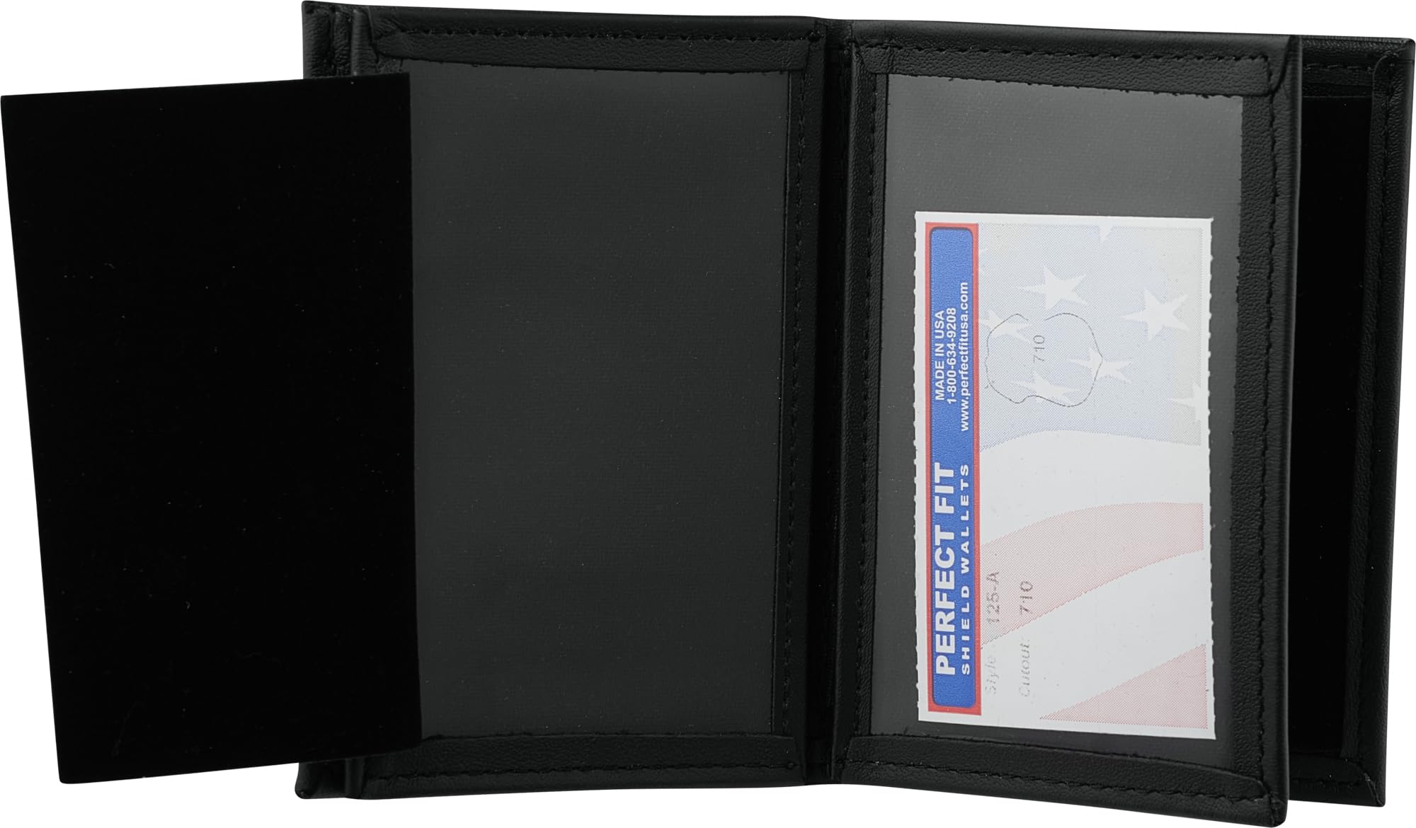 Perfect Fit Hidden Badge Bifold Wallet TSA Badge and ID Case Hidden Badge Wallet (Cutout PF 691) Black Leather, Schwarz