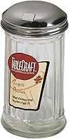Tablecraft 12 oz Clear Glass Sugar Pourer with Hinged Lid - Moisture-Proof, Dishwasher Safe Shaker