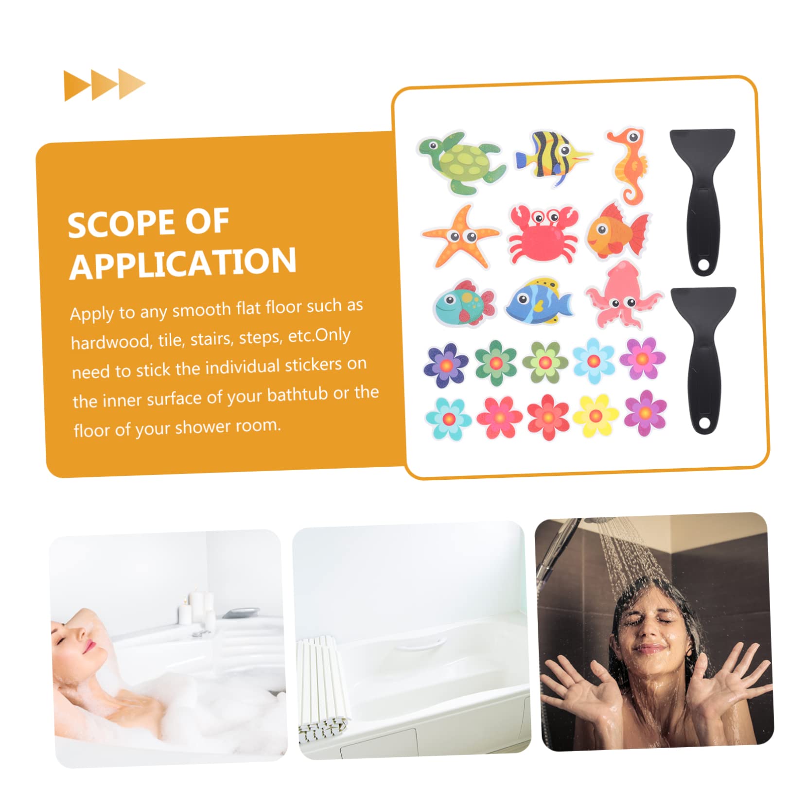 3juegos Pegatinas Antideslizantes para Baño y Bañera Stickers De Flores y Raspadores para Seguridad Ducha y Piscina Fácil Instalación y Material Peva