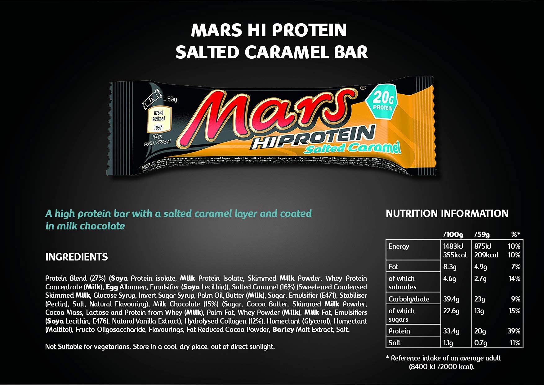 Buy Mars Hi Protein Salted Caramel Bar (12 x 59g) High Protein Energy