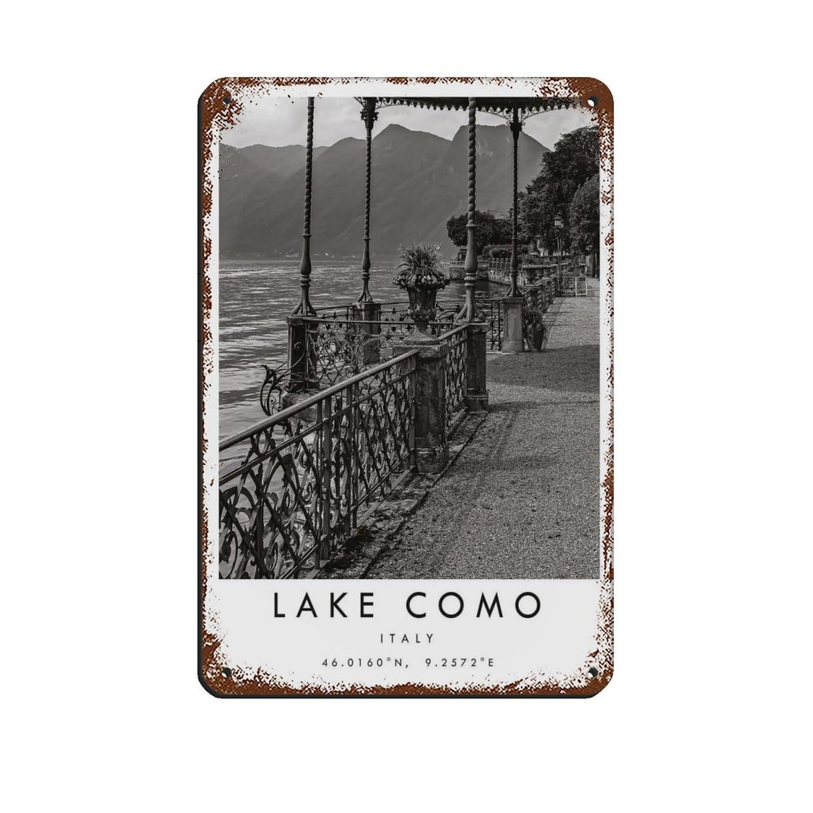 Lake Como Travel Retro Poster Metal Tin Sign Chic Art Retro Iron Painting Bar People Cave Cafe Family Garage Poster Wall Decoration 8x12inch(20x30cm)