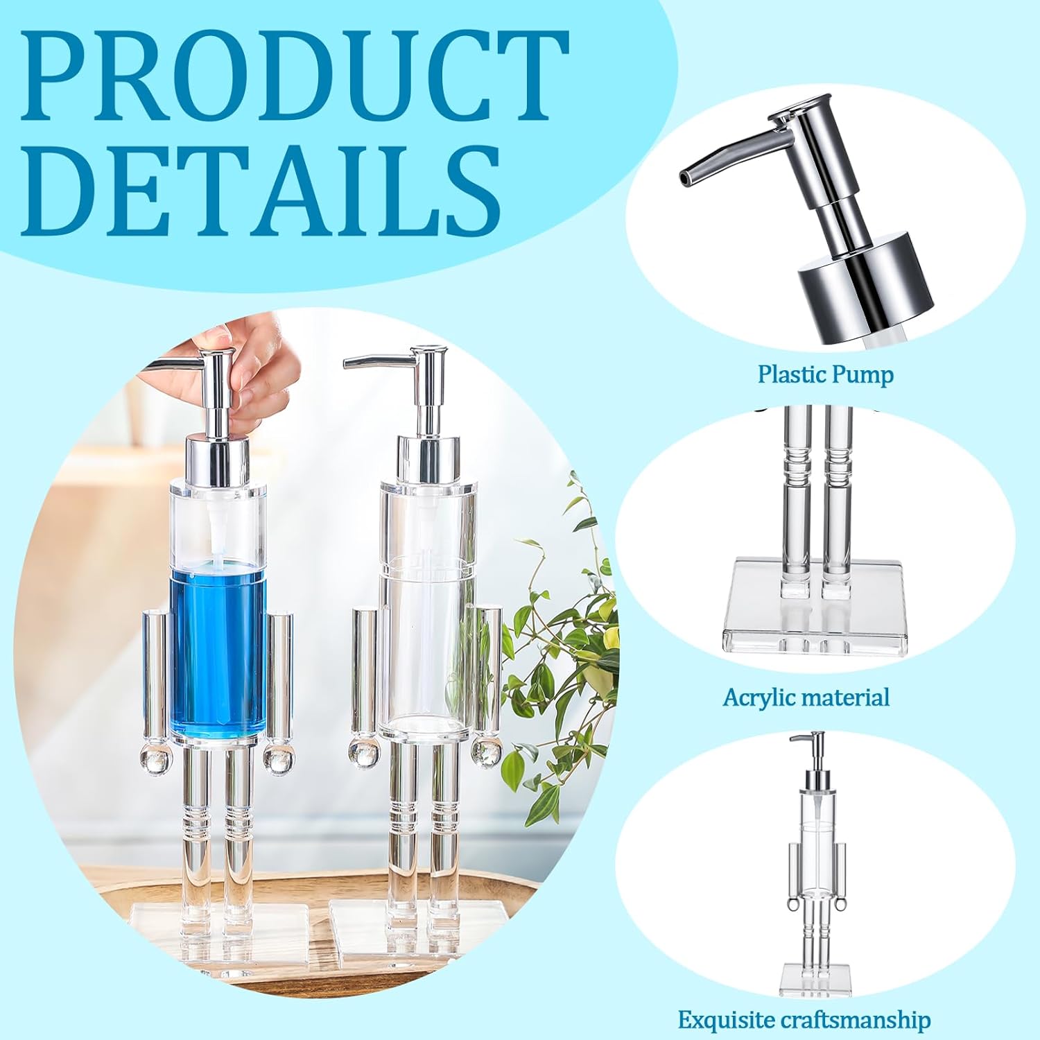 Chengu 2 Pcs Christmas Soap Dispenser 11.8" Acrylic Clear Nutcracker Soap Dispenser Xmas Decorative Hand Pump Refillable Christmas Lotion Container for Xmas Kitchen Bathroom Counters Decor, 5.5 oz