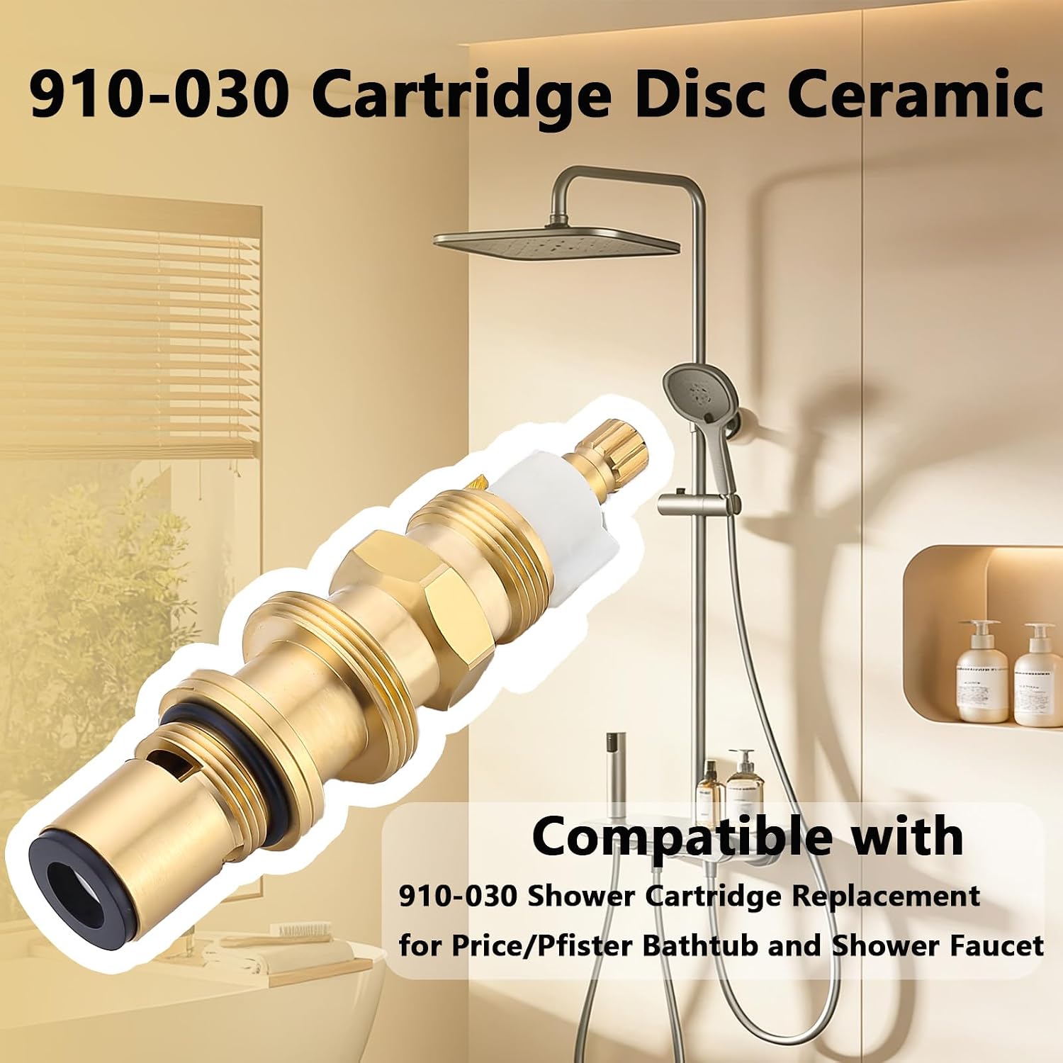 Ceramic Disc Cartridge Replacement for 910-030, Compatible with Price/Pfister Shower and Faucet Stem, Shower Valve Cartridge for Tub and Shower Faucet, Brass Construction (2 Pack)