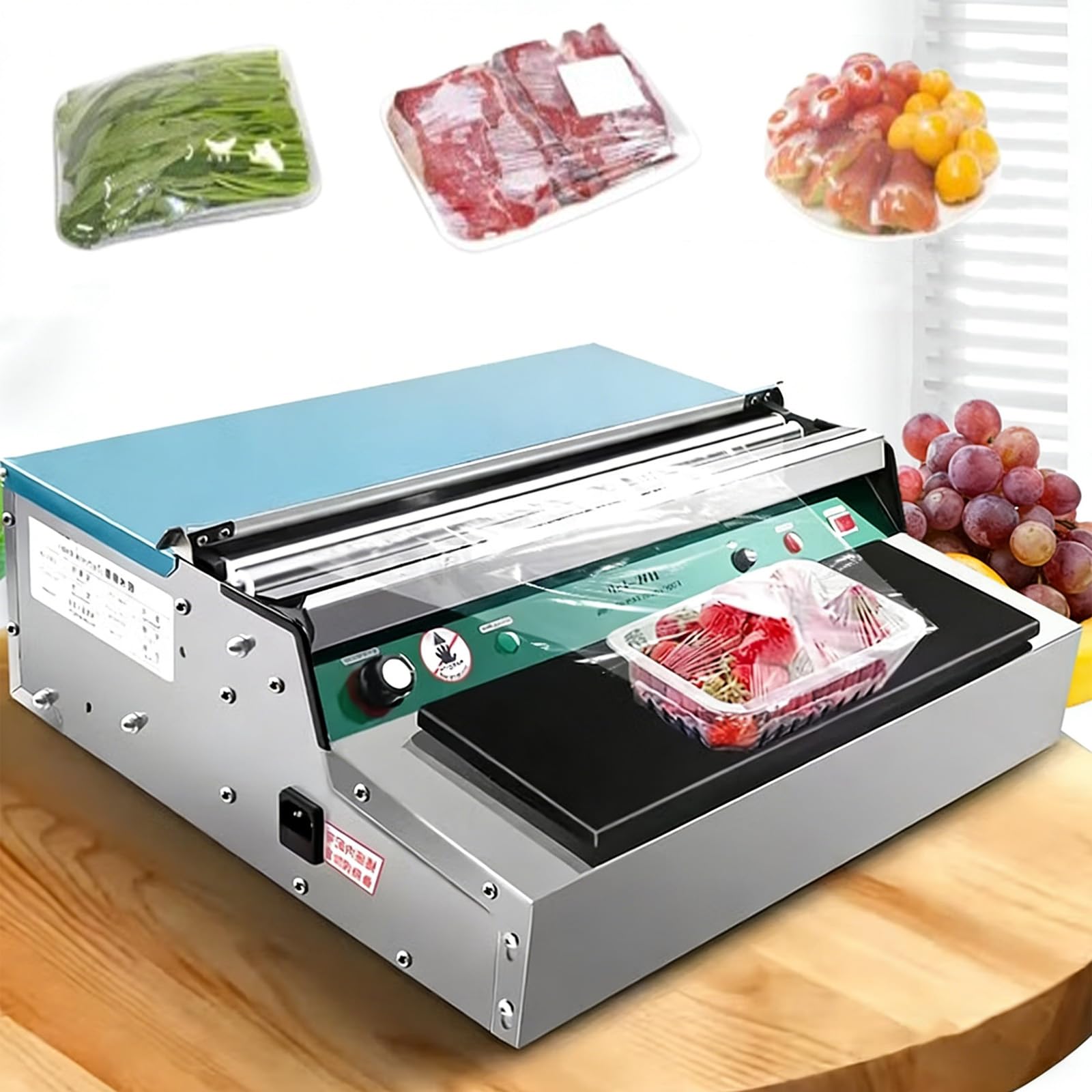 Máquina de sellado de película de calefacción con cortador para conservar carnes frescas