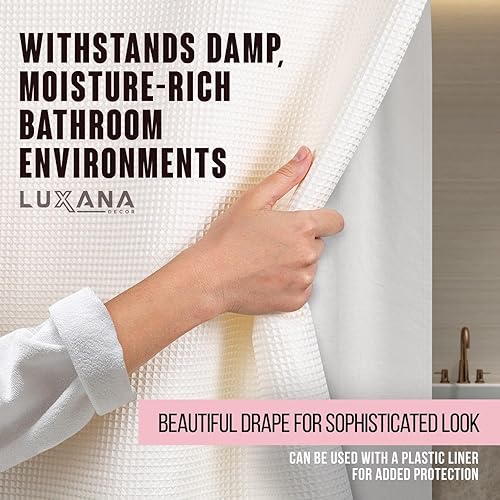 Miniatura 5 de LUXANA Cortina blanca crema de 72 x 72 pulgadas, juego de cortinas de ducha con 12 ganchos, juego de cortinas de baño neutras con cortina de ducha