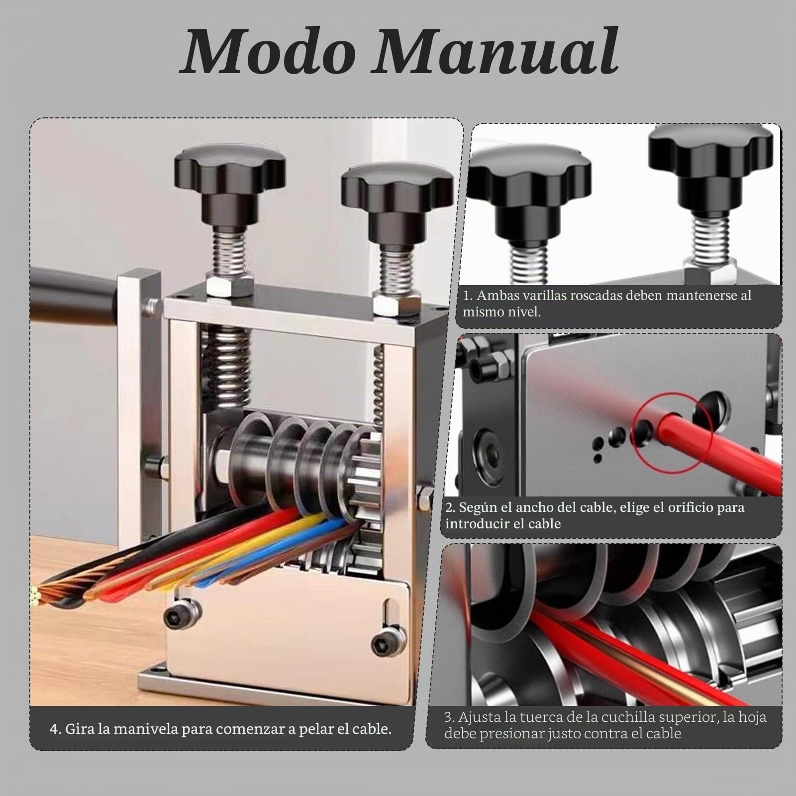Pelacables manual, peladora de cables de 6 canales y 5 cuchillas, pelacables con mango desmontable, pelacables para reciclar residuos de cables, diámetro de 1-17 mm