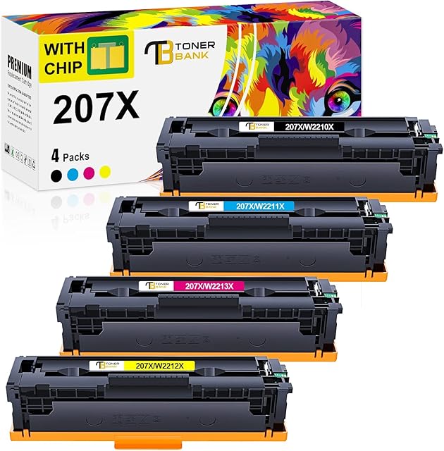 4 Pack 207X 207A Toner Cartridge Multipack for HP Color Laserjet Pro MFP M283fdw M255dw M282nw M283fdn M255nw M283 M255 M282 W2210X W2211X W2212X W2213X Ink - Black Cyan Yellow Magenta With Chip