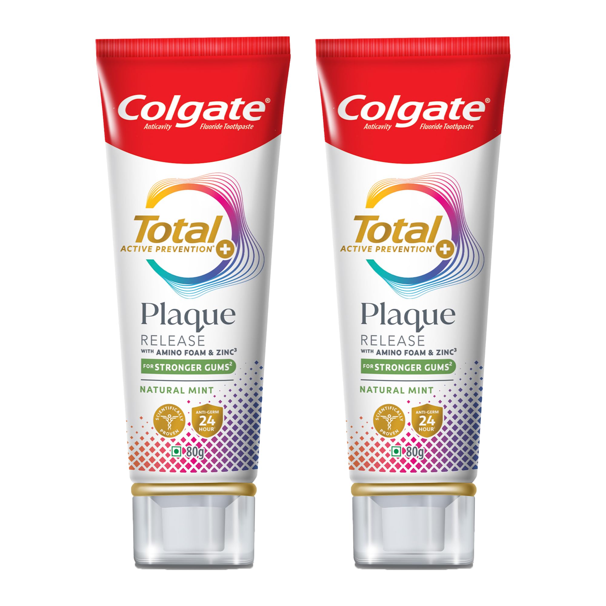 - Colgate Total Plaque Release Toothpaste Tooth paste with Amino Foam & Zinc Colgate Paste Toothpaste for Stronger Gums 3X More Effective at Fighting Plaque - Natural Mint Pack of 2