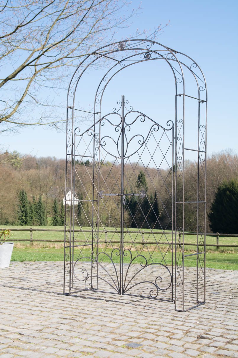 CLP Eisen Rosenbogen Melissa Mit Tor/Tür I Rankbogen Im Landhaus-Stil I Doppeltor Höhe 150 cm I Maße gesamt: B 120 cm, H 220 cm, T 40 cm, Farbe:Bronze